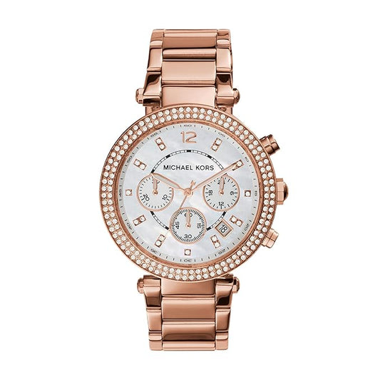 Michael Kors Parker Analog White Dial Gold Band Women's Stainless Steel Watch-MK5491 Japanese Quality