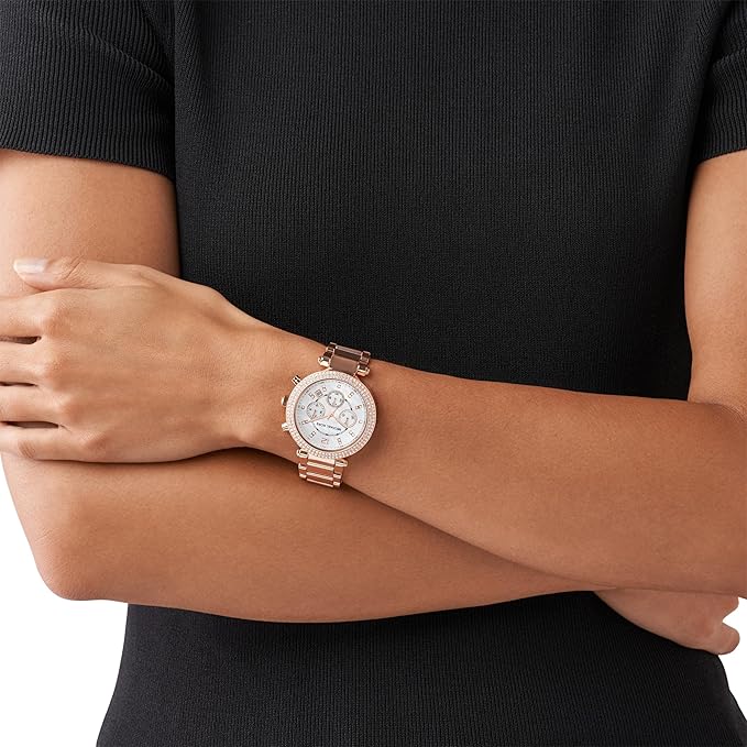 Michael Kors Parker Analog White Dial Gold Band Women's Stainless Steel Watch-MK5491 Japanese Quality