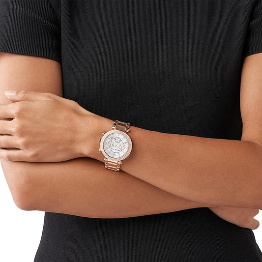 Michael Kors Parker Analog White Dial Gold Band Women's Stainless Steel Watch-MK5491 Japanese Quality