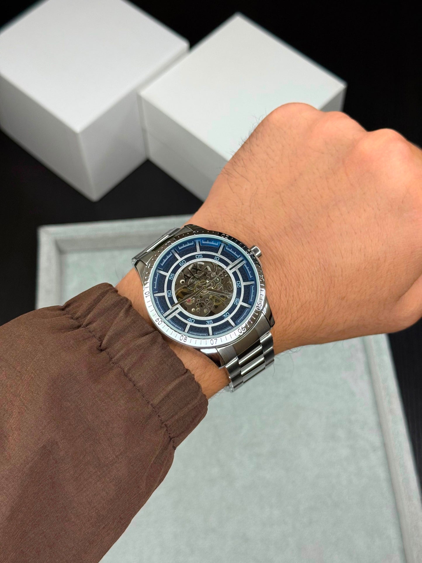 Armani Exchange Silver Blue Automatic
