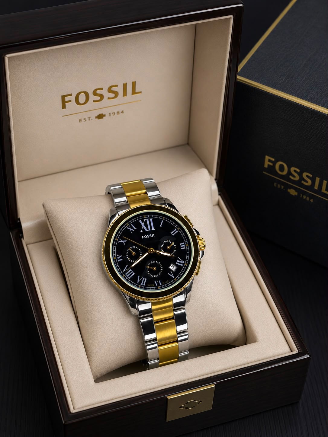 Fossil Grant Silver Watch Black Chronograph
