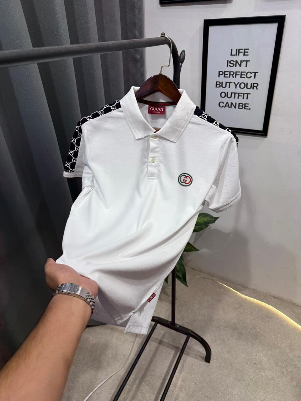 Gucci Imported POLO T SHIRT With GG Strip And Embroidery Logo