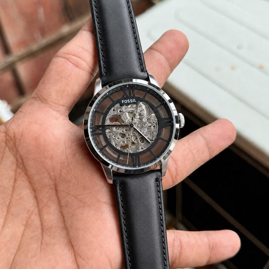 Fossil Townsman Automatic Silver Black WITH OG BOX