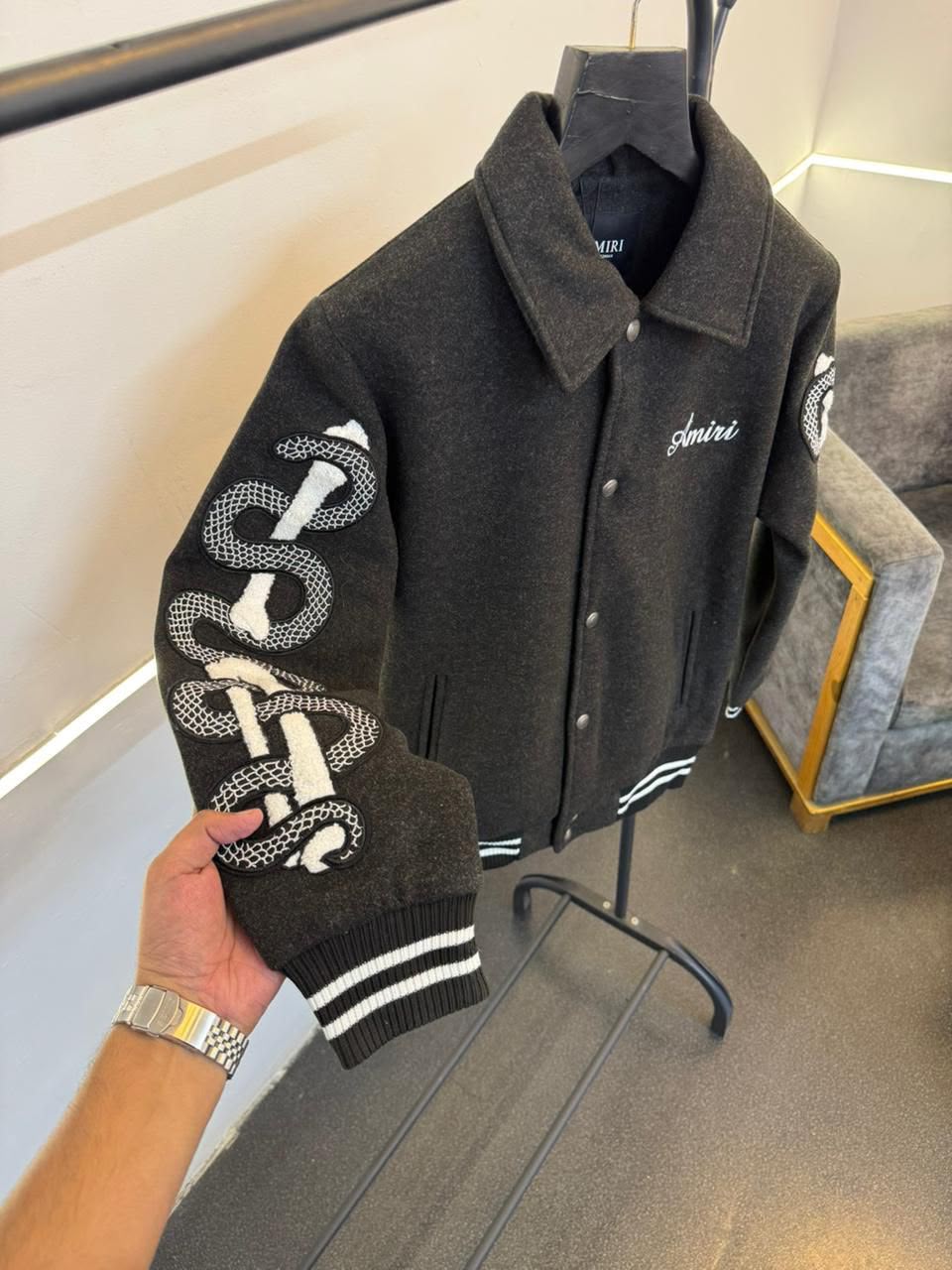 AMIRI BONE SNAKE VARSITY JACKET