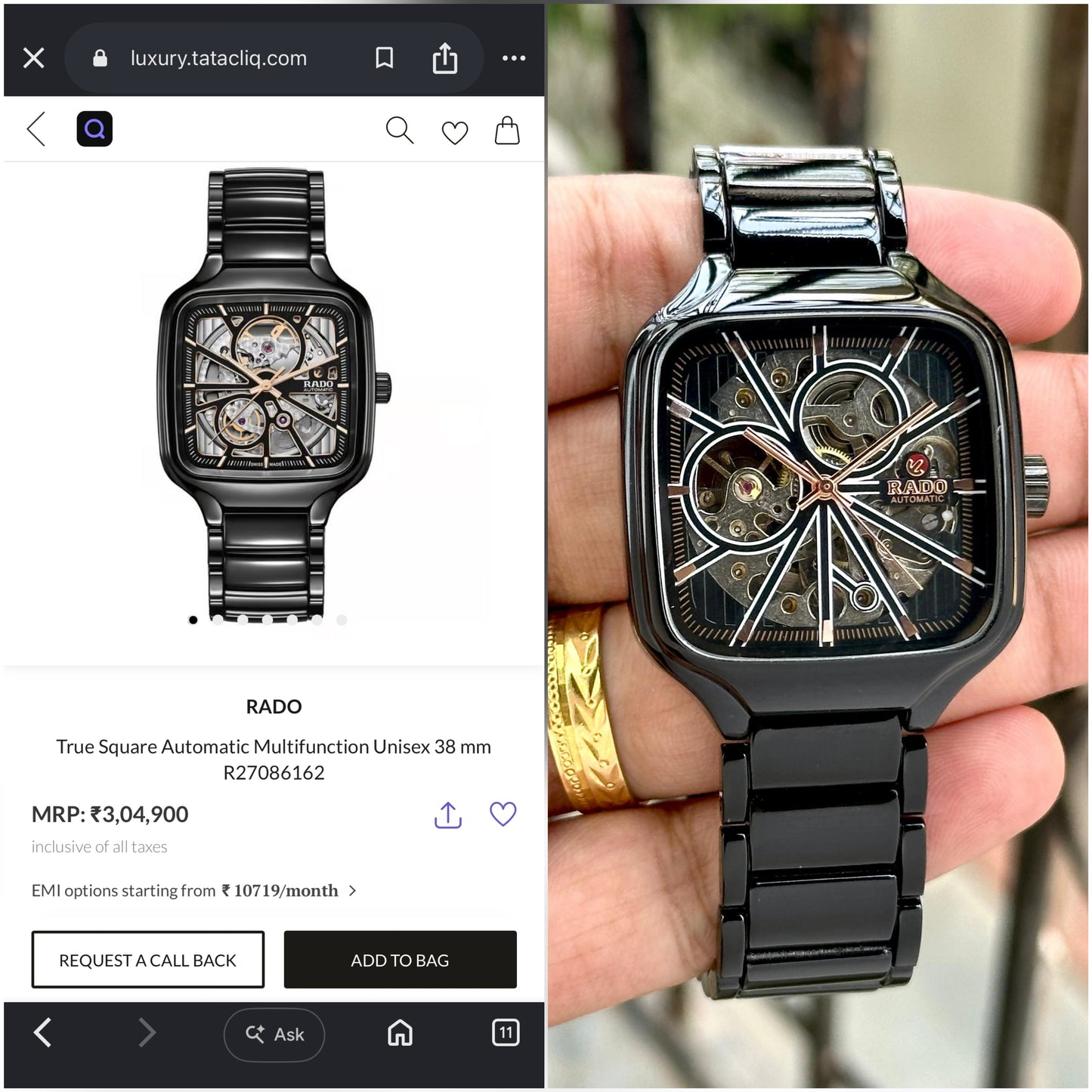 RADO BLACK TRUE SQUARE AUTOMATIC