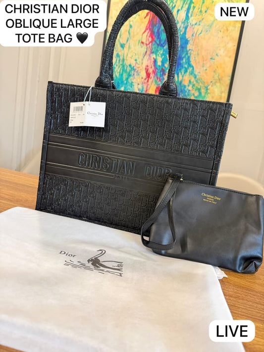 CHRISTIAN DIOR OBLIQUE LARGE BLACK TOTE BAG