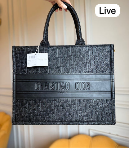 CHRISTIAN DIOR OBLIQUE LARGE BLACK TOTE BAG