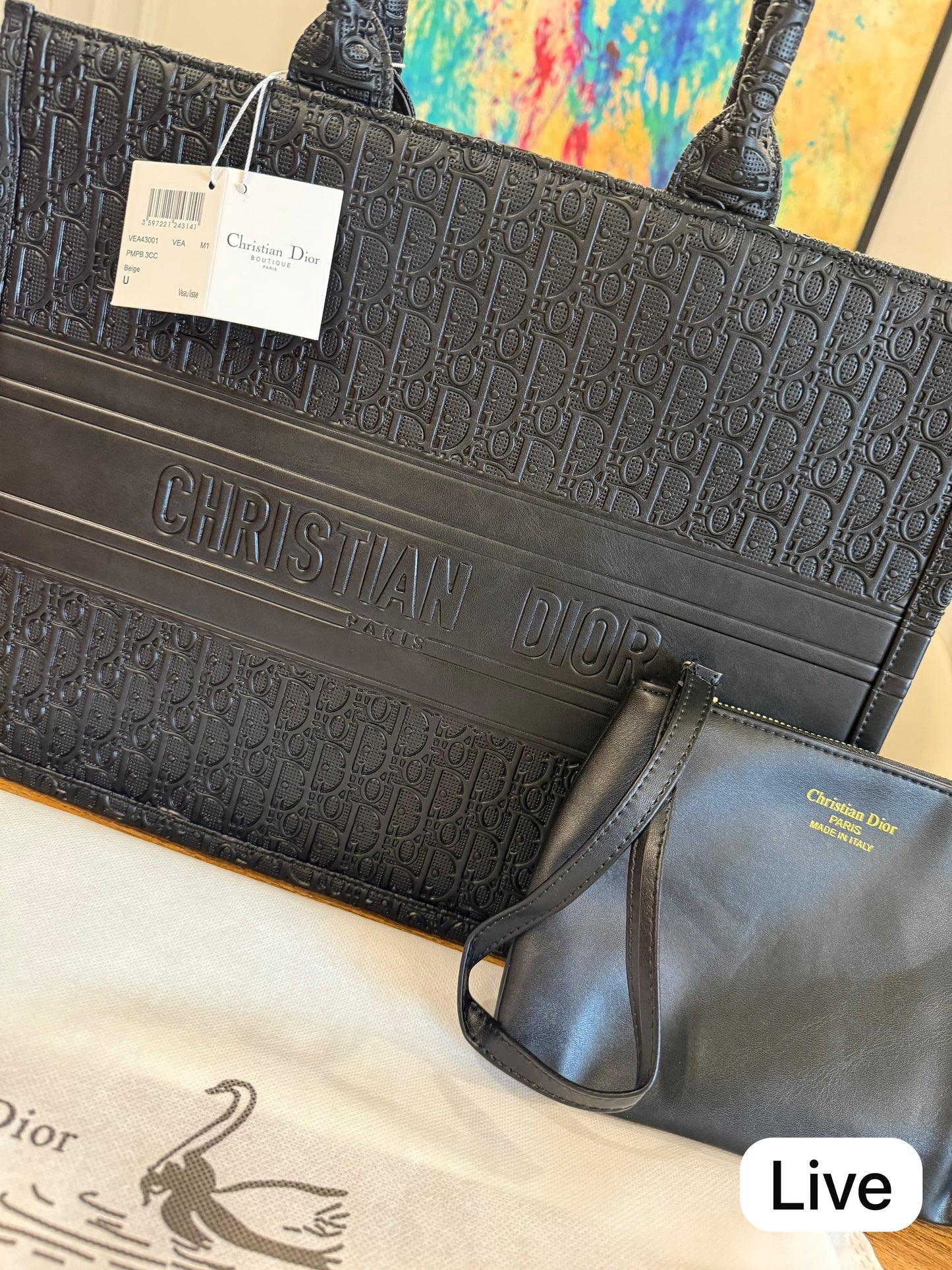 CHRISTIAN DIOR OBLIQUE LARGE BLACK TOTE BAG