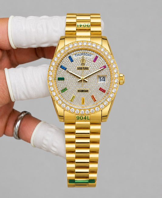 Rolex Day-Date 40 Oyster, Yellow Gold and Diamonds With OG Box