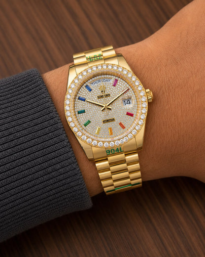 Rolex Day-Date 40 Oyster, Yellow Gold and Diamonds With OG Box