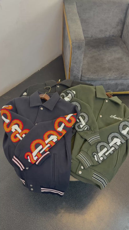 AMIRI BONE SNAKE VARSITY JACKET