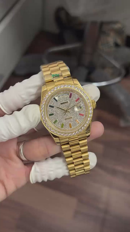 Rolex Day-Date 40 Oyster, Yellow Gold and Diamonds With OG Box